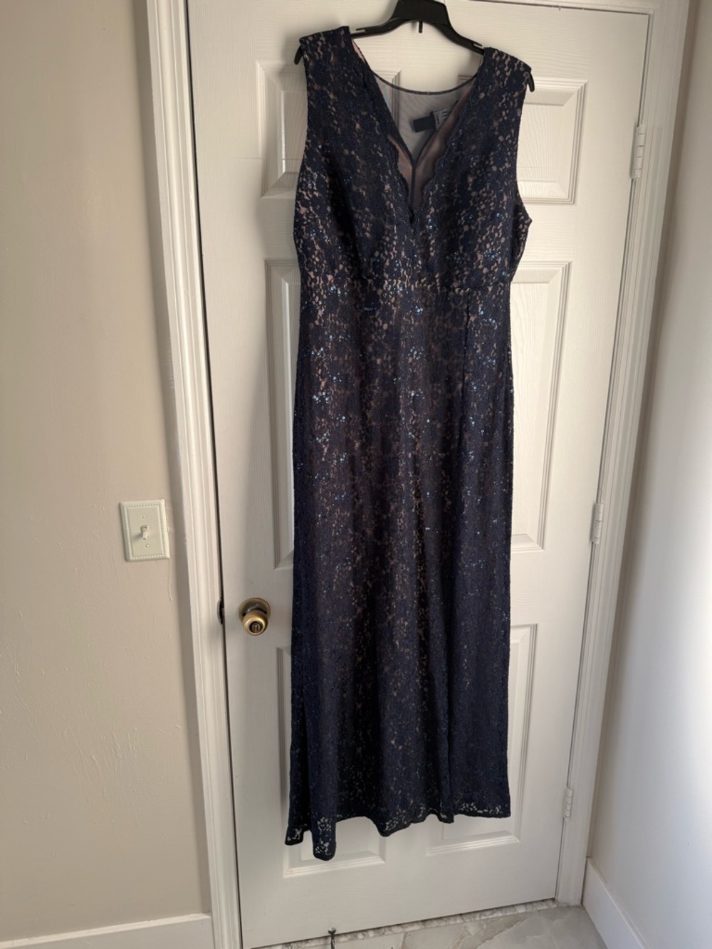 Navy Lace Maxi Dress with V-Neck